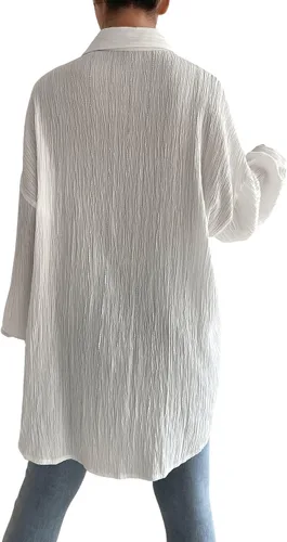 Vista 2 de SweatyRocks Blusa tipo túnica de manga larga con cuello para mujer de gran tamaño con botones