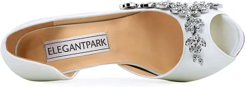 Vista 5 de ElegantPark Zapatos de Boda para Novia de Tacón Alto con Plataforma Zapatos de Novia con Pedrería Tacones para Boda Zapatillas de Mujer de Satén