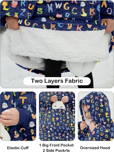 Vista 2 de Manta con Capucha Usable NOUKOW Manta Sherpa de Gran Tamaño Sudadera de Franela con Bolsillo Grande