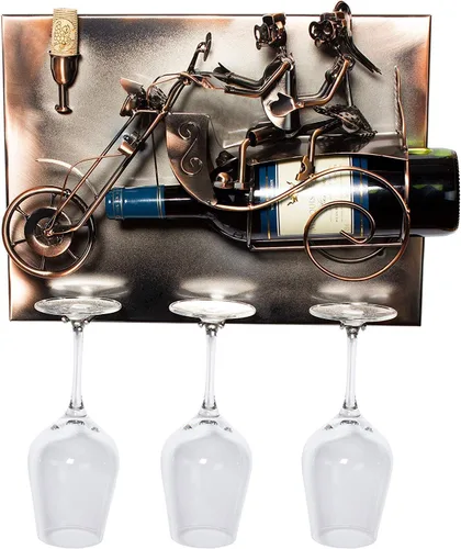 Vista 4 de BRUBAKER Soporte para botella de vino 'Couple on Motorbike' - Montaje en pared con 3 soportes de vidrio - Arte de pared - con tarjeta de felicitación