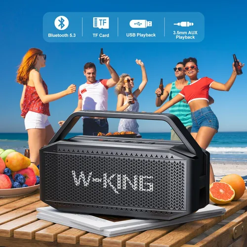 Vista 5 de W-KING Altavoz Bluetooth, 80 W PICO IPX6 impermeable altavoz Bluetooth portátil inalámbrico con 2 controladores de rango completo/graves ricos, 2