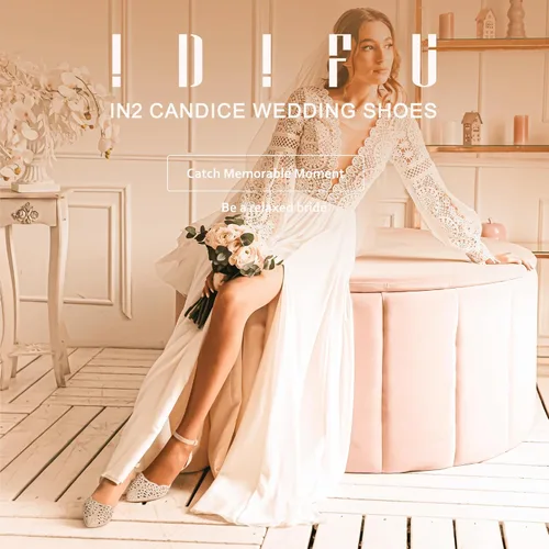 Vista 2 de IDIFU IN2 Candice - Zapatos de tacón bajo con lentejuelas y diamantes de imitación para mujer, zapatos de noche para novia