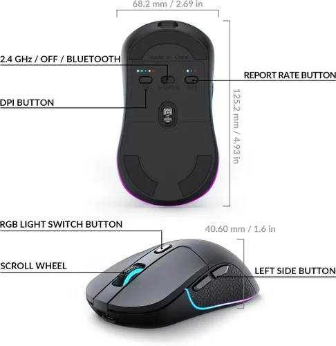 Vista 6 de Keychron M3 - Ratón inalámbrico, sensor PAW3395 con botón macro programable de 26,000 DPI, soporta 2.4 GHz/Bluetooth 5.1, diseño ergonómico