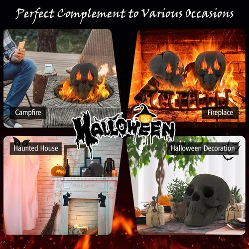 Vista 9 de Tangkula Calavera de cerámica para Halloween, calaveras humanas a prueba de fuego, reutilizables, con forma de calavera, decoración de Halloween