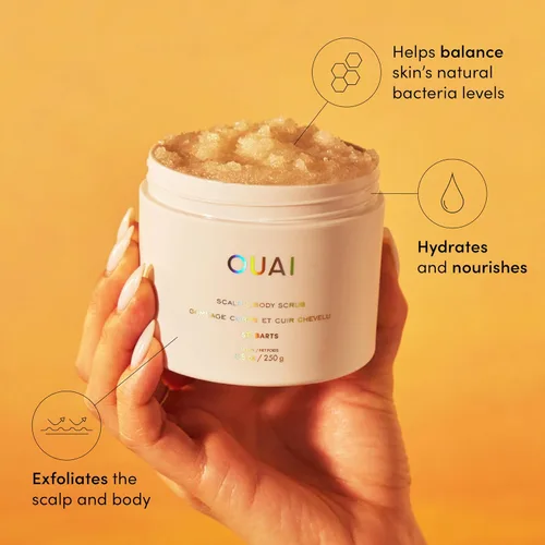 Vista 2 de OUAI St. Barts - Exfoliante corporal con mezcla de azúcar y aceite de coco para piel suave e hidratada, exfoliante suave para eliminar