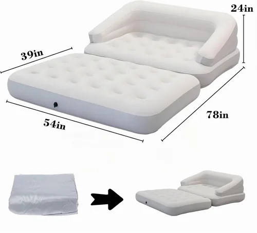 Vista 3 de Sofá cama inflable para camping, flotador de piscina, colchón flocado al aire libre con reposabrazos, tamaño matrimonial