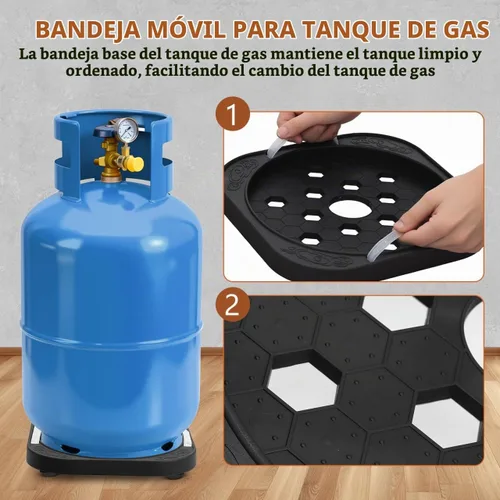 Vista 5 de iplusmile Bandeja de tanque de gas, base de cilindro de propano móvil, bandeja de soporte de tanque de propano con rueda para envío de cilindros