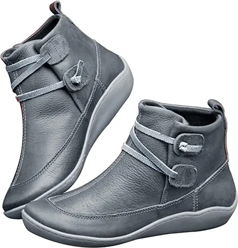 Vista 29 de Ladmiple Botas de tobillo para mujer, sin tacón, casual, con cremallera lateral, botas cortas vaqueras occidentales, zapatos para caminar