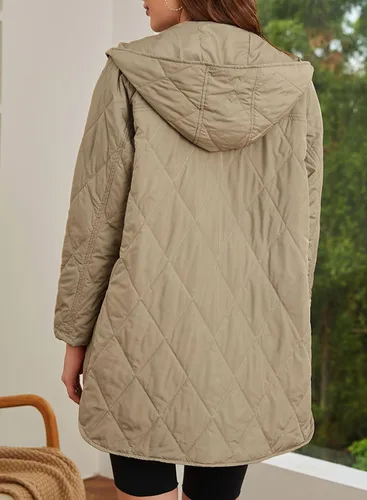 Vista 4 de EVALESS Chaquetas largas para mujer, abrigo de invierno de moda 2025 para mujer, chaquetas ligeras con capucha acolchadas de diamante, casuales