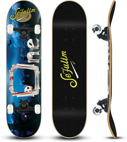 Vista 15 de 31 x 8 Inch Complete Skateboard 7 Layer Canadian Maple Double Kick Deck Concave Cruiser Trick Skateboard for Boys Girls Teens Adults Beginner