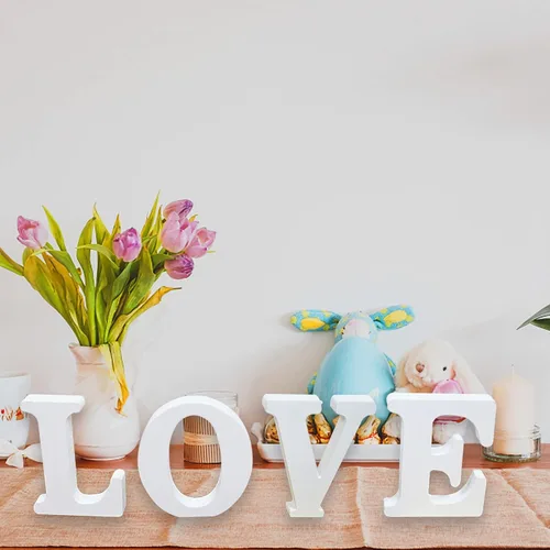 Vista 3 de AOCEAN Letras de madera blanca de 4 pulgadas sin terminar, letras de madera para pared, letras decorativas en pie, letras cortadas para letreros