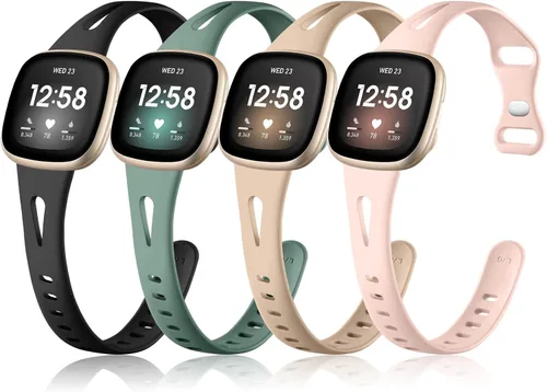 Vista 13 de Ouwegaga Compatible with Fitbit Versa 4 Bands for Woman/Sense 2/Sense/Versa 3 Bands for Men,Soft Silicone Slim Sport Strap Compatible with Fitbit