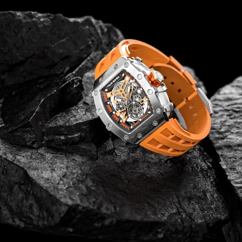 Vista 4 de TSAR BOMBA Relojes automáticos mecánicos japoneses con correa de reloj de silicona de 0866in reloj de pulsera de lujo Tonneau impermeable 5ATM reloj