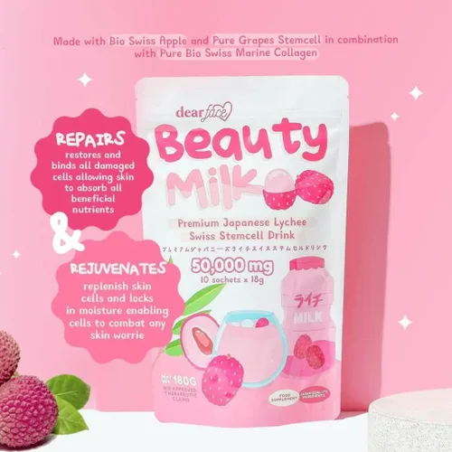 Vista 3 de Beauty Milk Premium Lichi Japonés Bebida de células madre suizas 50,000 mg - 10 sobres