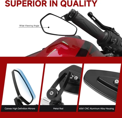 Vista 5 de Rich Choices Universal Espejos Retrovisores Negros para Motocicleta de 22mm 7/8'' de Extremo de Manillar GROM MSX125 CB500F Z125 pro Z650 Z750 Z800