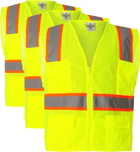 Vista 4 de Kishigo All Mesh Contrast Unisex Reflective Safety Vest 1195, ANSI Type R/Class 2, 6 Pockets Zipper, Reflective Lining