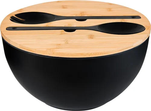 Vista 8 de GEHE - Juego de ensaladera de fibra de bambú con utensilios para servir - Grande de 9.8 pulgadas, recipientes para mezclar de bambú sólido