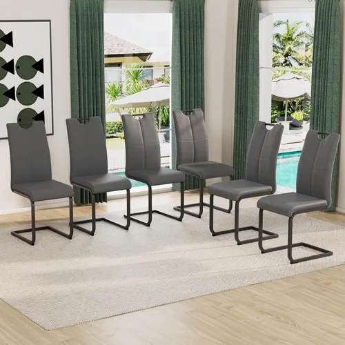 Vista 28 de Juego de sillas de comedor modernas (2 unidades) de piel sintética PU con respaldo alto tapizadas con patas doradas de metal para cocina y comedor