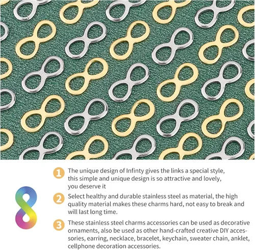 Vista 4 de UNICRAFTALE Colgante de infinito chapado en oro de 18 quilates a granel, mini enlace de conector de acero inoxidable para hacer joyas, collares