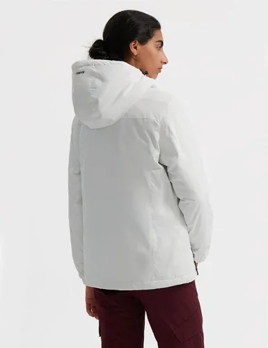 Vista 4 de GEMYSE Chaqueta impermeable de esquí de montaña para mujer, chaqueta de lluvia resistente al viento