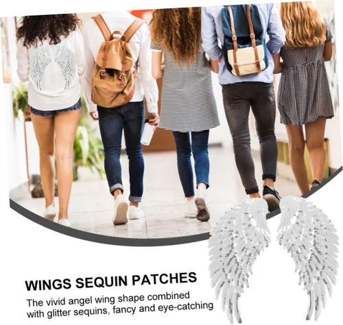 Vista 8 de Silver Sequin Angel Wings Embroidered Cloth Appliques DIY Sew-on Patches for Clothing Decoration Craft Accessories