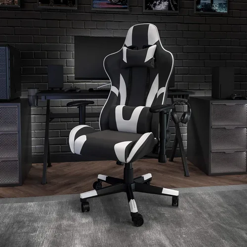 Vista 2 de Flash Furniture X20 - Silla giratoria de policarbonato ergonómica y ajustable con respaldo completamente reclinable en LeatherSoft negro
