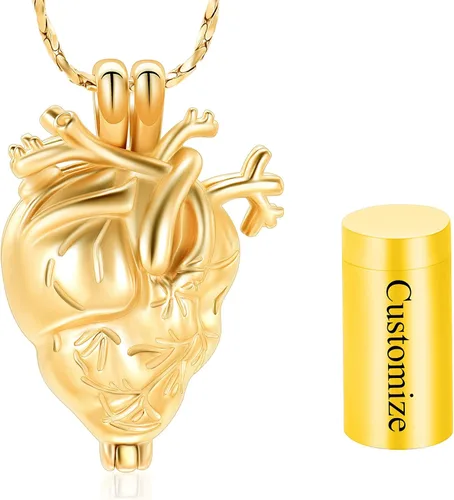 Vista 44 de Imrsanl Collar con colgante de joyería de cremación para cenizas – Collar anatómico de urna de corazón para cenizas – Medallones conmemorativos