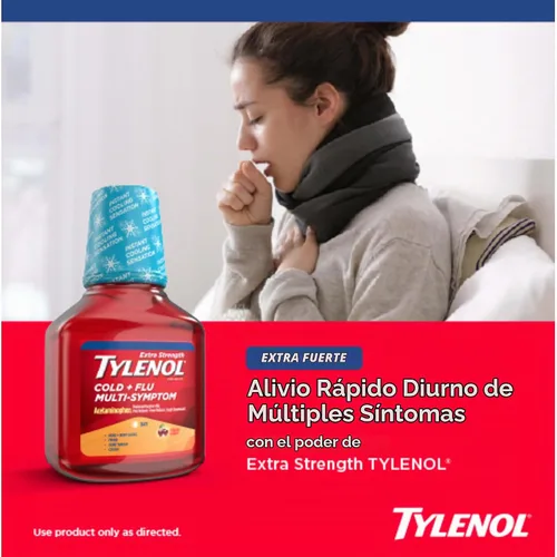 Vista 4 de Tylenol Extra Strength para tos severa + dolor de garganta durante el día, líquido de alivio del resfriado con múltiples síntomas, acetaminofeno