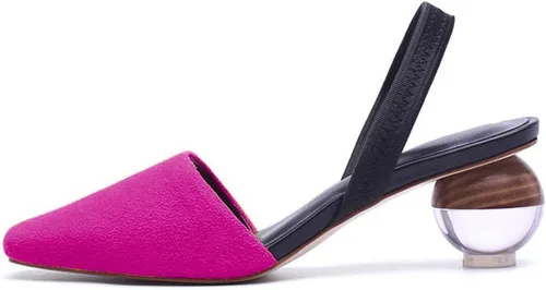 Vista 4 de Fericzot Mule Shoes Sandalias esféricas de tacón transparente Zapatillas de punta cuadrada Slip On Bombas Slingback Zapatos de vestir de boda