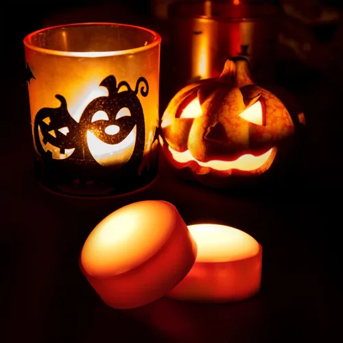 Vista 6 de Litake Luz de calabaza sin llama, funciona con pilas Paquete de 4