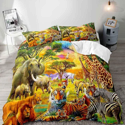 Vista 9 de VIVIHOME - Juego de ropa de cama inspiradora de león de 2 piezas, funda de edredón individual, ropa de cama negra con animales salvajes africanos
