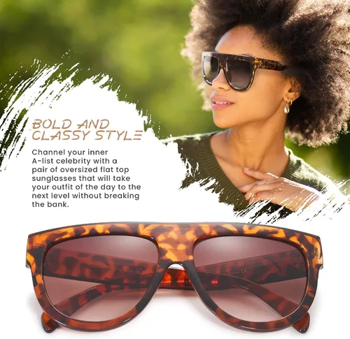 Vista 48 de Gafas de sol de gran tamaño con parte superior plana para mujer, diseño cuadrado grande, retro, gafas de sol