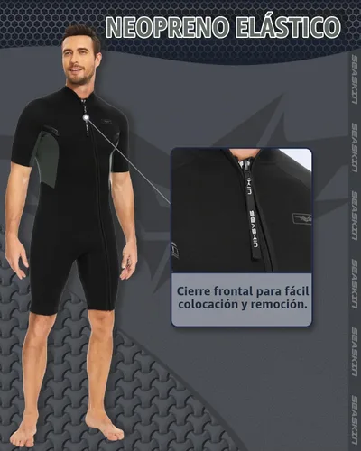 Vista 3 de Seaskin Trajes de neopreno cortos para hombres y mujeres de 2mm con cremallera frontal para trajes de buceo Negro para hombre