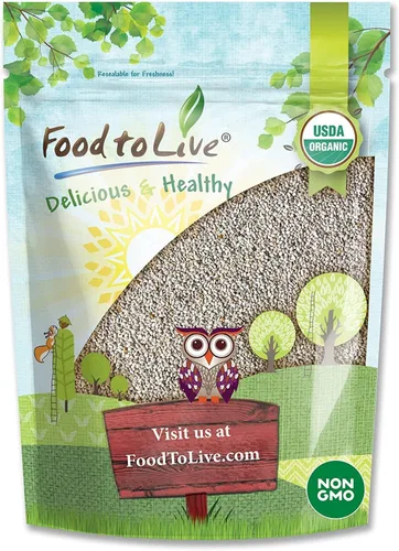 Vista 9 de Food to Live Semillas orgánicas de chía blanca, 8 onzas – enteras, crudas, kosher, keto, alimento para sirtfood, vegano, a granel. Rico en Omega 3