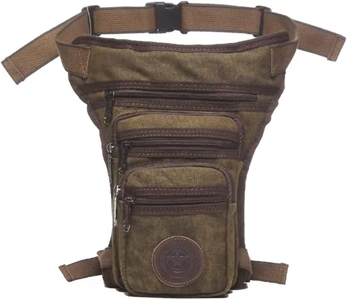 Vista 12 de Canvas Drop Leg Bag Outdoor Waist Pack for Men Women Tactical Military Motorcycle Bike Cycling Multi-Pocket Waist Fanny Pouch Travel Hiking Climbing