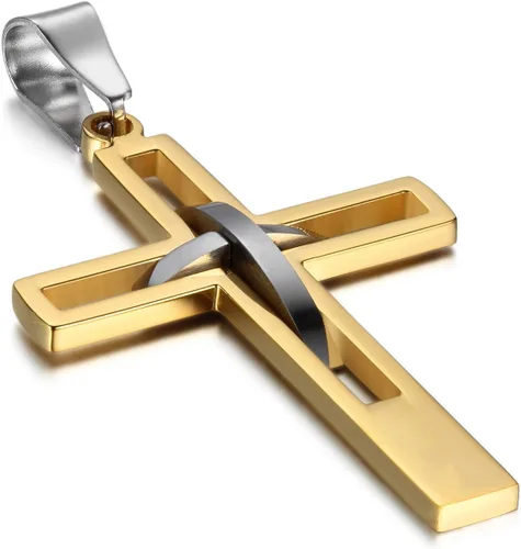 Vista 13 de OIDEA Cross Pendant Necklace for Men Women: High Polish Hollow Openwork Stainless Steel Cross Chain Mens Jewelry Gifts