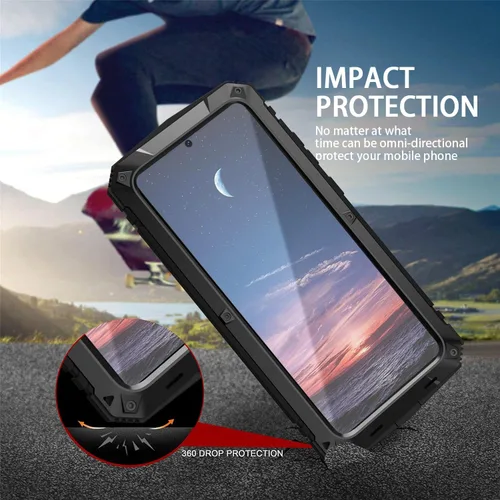 Vista 7 de Funda de metal para Samsung Galaxy S24 con protector de pantalla con función atril, funda para cámara S24, resistente armadura militar duradera