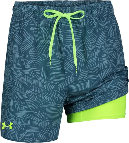 Vista 4 de Under Armour Pantalones cortos con forro de compresión estándar para hombre, con cierre de cordón y cintura elástica