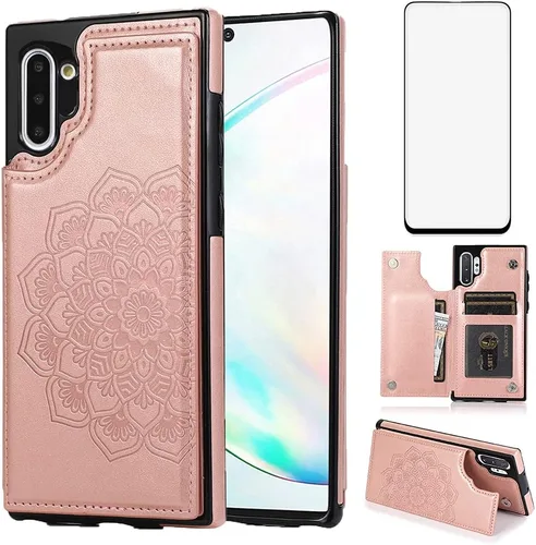 Vista 8 de Diseño para Samsung Galaxy Note 10 con protector de pantalla de vidrio templado ranura para tarjeta de crédito, billetera de cuero PU fundas