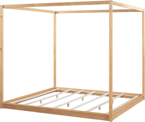 Vista 9 de Harper & Bright Designs Cama King con dosel de madera con 4 paneles de póster, marco de cama de suelo, cama de plataforma tamaño King para niños