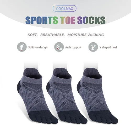 Vista 2 de Calcetines Cool-max para correr para hombres y mujeres, 3 pares de calcetines atléticos transpirables de cinco dedos