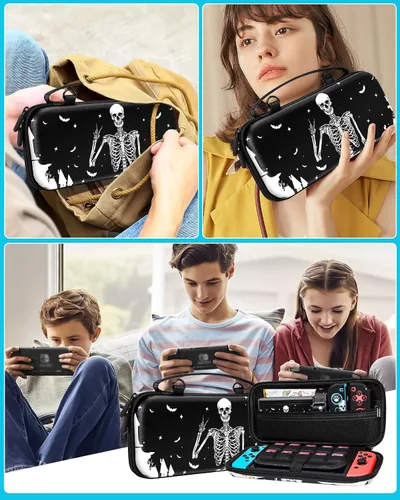 Vista 6 de 9in1 Skull Skeleton Switch Oled Case for Nintendo Switch Oled Carrying Cases Boy Hard Protective Cover Dockable Skin+Thumb Grips+Game