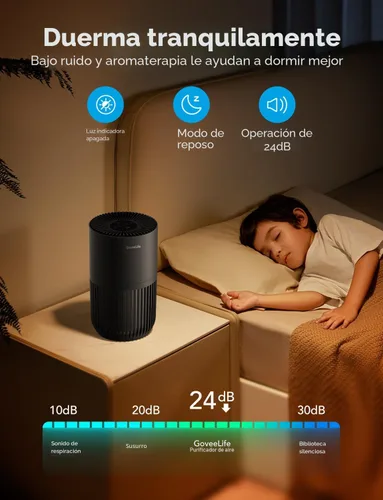 Vista 5 de GoveeLife Mini Purificador de Aire para Dormitorio, Purificador de Aire con Filtro Inteligente y Control por App Alexa para Pelo de Mascotas