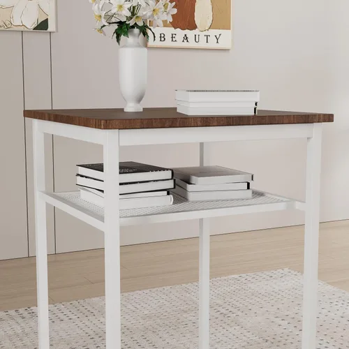 Vista 6 de Juego de mesa de comedor para 2, mesa de bar y sillas para 2, juego de mesa de bar pequeña de 3 piezas con 2 taburetes, parte superior de mármol