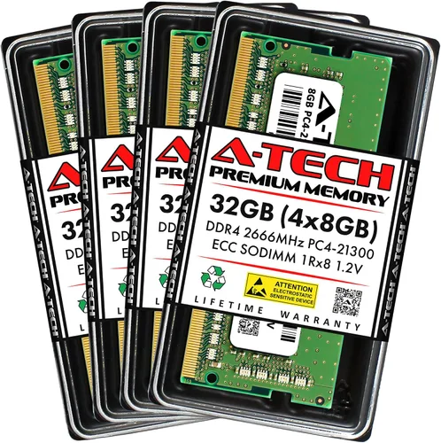 Vista 27 de A-Tech 4GB DDR4 2133MHz PC4-17000 ECC SODIMM 1Rx8 Rango único 1.2V 260-Pin Módulo de actualización de memoria RAM para Microserver, estación