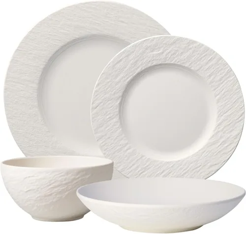 Vista 7 de Villeroy & Boch Manufacture Rock - Juego de 4 lugares, plato de cena, plato de ensalada, cuenco de arroz, cuenco para pasta, porcelana premium, Negro