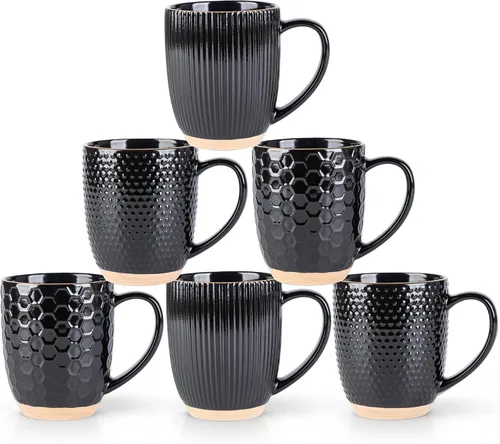 Vista 8 de GBhome Juego de 4 tazas de café grandes hechas a mano, juego de tazas de Negro