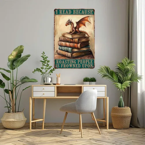 Vista 5 de Snowsun Tin Sign I Read Because Roasting People Is Frowned Upon Metal Tin Sign Vintage Metal Sign Retro Sign Alumium Sign For Home Bar Office