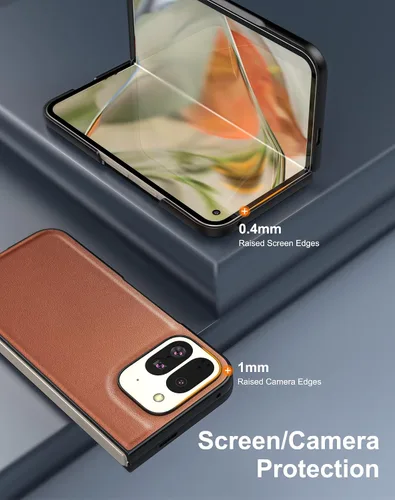 Vista 6 de Funda delgada de cuero para Pixel 9 Pro Fold (2024), sin protector de pantalla, soporte de carga inalámbrica, ultradelgada a prueba de golpes, funda