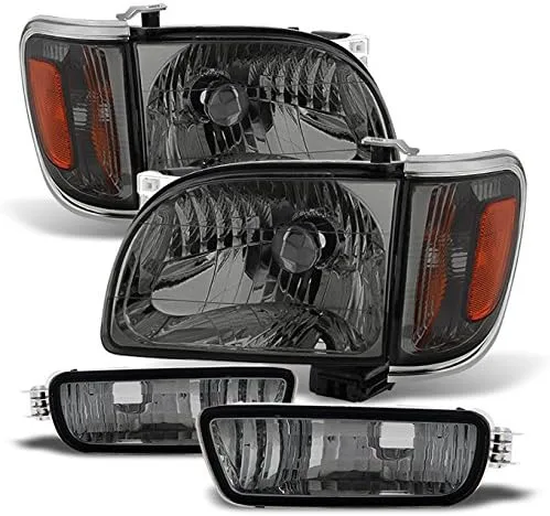 Vista 7 de AKKON - Para faros delanteros negros 01-04 Toyota Tacoma Pickup Truck Faros delanteros + Luces de señal de esquina Juego de 4 piezas